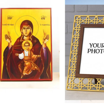 Εικόνα Ορθοδοξίας Πολυτελείας  με  σχεδιο Σταυρούς μαζι με  Βάση σε  8 χρώματα με περίγραμμα χρυσό σε ξύλο Plywood (Πλακάζ)   με  βάση Παναγία η Παναγία Τσαμπίκα η Κυρία της Ρόδου με τον Ιησού, Ξύλινη Χειροποίητη Εικόνα Ελληνικού Βυζαντινού Στυλ υψηλής ποιότητας Κρεμασμένη σε ξύλινη πλάκα Χειροποίητη Ελληνορθόδοξη εικόνα του Ιησού Χριστού, Κρεμαστή πλάκα βυζαντινής τέχνης, χριστιανική τέχνη Διάσταση 10x7 cm (3,9 x 2,8 ίντσες)  INTRAEK3kadro3211-10962 - Image 1