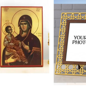 Εικόνα Ορθοδοξίας Πολυτελείας με σχεδιο Σταυρούς μαζι με Βάση σε 8 χρώματα με περίγραμμα χρυσό σε ξύλο Plywood (Πλακάζ) με βάση Παναγία η Τριξερούσα με τον Ιησού, Ξύλινη Χειροποίητη Εικόνα Ελληνικής Βυζαντινής Τεχνοτροπίας Κρεμασμένη σε ξύλινη πλάκα Χειροποίητη Ελληνορθόδοξη εικόνα του Ιησού Χριστού, Κρεμαστή πλάκα βυζαντινής τέχνης, χριστιανική τέχνη Διάσταση 15x11 cm (5,9 x 4,3 ίντσες) INTRAEK3kadro3211-610961 - Image 1