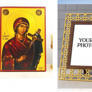 Εικόνα Ορθοδοξίας Πολυτελείας με σχεδιο Σταυρούς μαζι με Βάση σε 8 χρώματα με περίγραμμα χρυσό σε ξύλο Plywood (Πλακάζ) με βάση Παναγία του Χάρου με τον Ιησού Εσταυρωμένο, Ξύλινη Χειροποίητη Εικόνα Ελληνικού Premium Βυζαντινού Στυλ τοίχου Κρεμασμένη σε ξύλινη πλάκα Θρησκευτικό Χειροποίητη Ελληνορθόδοξη εικόνα του Ιησού Χριστού, Κρεμαστή πλάκα βυζαντινής τέχνης, χριστιανική τέχνη Διάσταση 10x7 cm (3,9 x 2,8 ίντσες) INTRAEK3kadro3211-10960