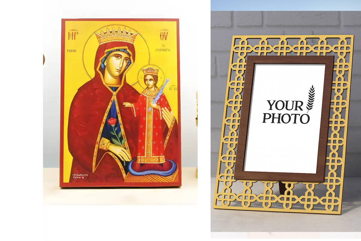 Εικόνα Ορθοδοξίας Πολυτελείας  με  σχεδιο Σταυρούς μαζι με  Βάση σε  8 χρώματα με περίγραμμα χρυσό σε ξύλο Plywood (Πλακάζ)   με  βάση Η Παναγία η Αμάρανθος Τριαντάφυλλο με τον Ιησού, Ξύλινη Χειροποίητη Εικόνα Ελληνικού Premium Βυζαντινού Στυλ τοίχου Κρεμασμένη σε Ξύλινη Πλάκα Θρησκευτικό Χειροποίητη Ελληνορθόδοξη εικόνα του Ιησού Χριστού, Κρεμαστή πλάκα βυζαντινής τέχνης, χριστιανική τέχνη Διάσταση 10x7 cm (3,9 x 2,8 ίντσες)  INTRAEK3kadro3211-10955