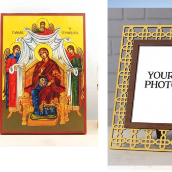 Εικόνα Ορθοδοξίας Πολυτελείας  με  σχεδιο Σταυρούς μαζι με  Βάση σε  8 χρώματα με περίγραμμα χρυσό σε ξύλο Plywood (Πλακάζ)   με  βάση Παναγία στην εγκυμοσύνη, Ξύλινη Χειροποίητη Εικόνα Ελληνικού Premium Βυζαντινού Στυλ Κρεμασμένο σε ξύλινη πλάκα Θρησκευτικό θέμα Χειροποίητη Ελληνορθόδοξη εικόνα του Ιησού Χριστού, Κρεμαστή πλάκα βυζαντινής τέχνης, χριστιανική τέχνη Διάσταση 10x7 cm (3,9 x 2,8 ίντσες)  INTRAEK3kadro3211-10953 - Image 1