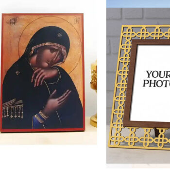 Εικόνα Ορθοδοξίας Πολυτελείας  με  σχεδιο Σταυρούς μαζι με  Βάση σε  8 χρώματα με περίγραμμα χρυσό σε ξύλο Plywood (Πλακάζ)   με  βάση Η Παναγία στο Θρήνο, Ξύλινη Χειροποίητη Εικόνα Ελληνικού Premium Βυζαντινού Στυλ Κρεμασμένο σε ξύλινη πλάκα Θρησκευτικό θέμα Χειροποίητη Ελληνορθόδοξη εικόνα του Ιησού Χριστού, Κρεμαστή πλάκα βυζαντινής τέχνης, χριστιανική τέχνη Διάσταση 15x11 cm (5,9 x 4,3 ίντσες)  INTRAEK3kadro3211-610951 - Image 1