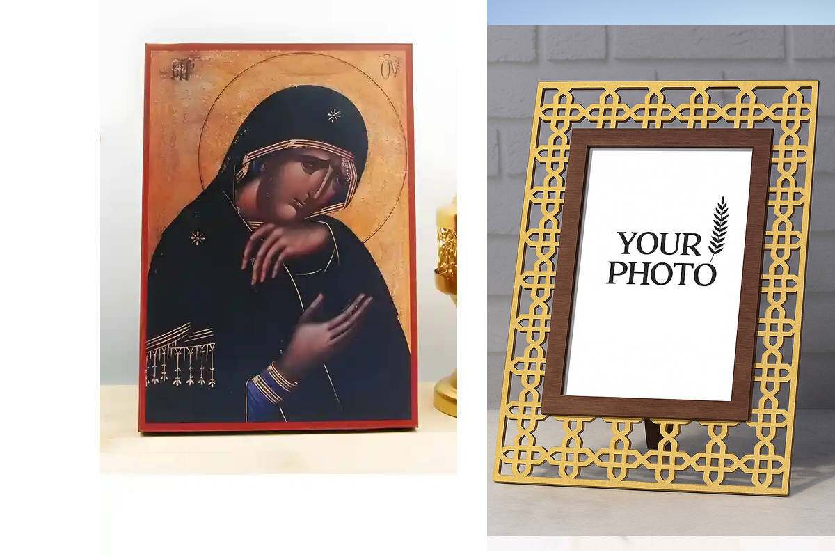 Εικόνα Ορθοδοξίας Πολυτελείας  με  σχεδιο Σταυρούς μαζι με  Βάση σε  8 χρώματα με περίγραμμα χρυσό σε ξύλο Plywood (Πλακάζ)   με  βάση Η Παναγία στο Θρήνο, Ξύλινη Χειροποίητη Εικόνα Ελληνικού Premium Βυζαντινού Στυλ Κρεμασμένο σε ξύλινη πλάκα Θρησκευτικό θέμα Χειροποίητη Ελληνορθόδοξη εικόνα του Ιησού Χριστού, Κρεμαστή πλάκα βυζαντινής τέχνης, χριστιανική τέχνη Διάσταση 10x7 cm (3,9 x 2,8 ίντσες)  INTRAEK3kadro3211-10951