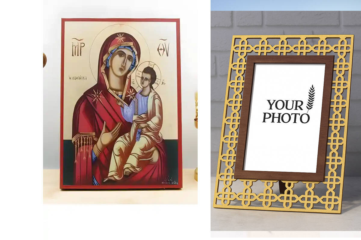 Εικόνα Ορθοδοξίας Πολυτελείας  με  σχεδιο Σταυρούς μαζι με  Βάση σε  8 χρώματα με περίγραμμα χρυσό σε ξύλο Plywood (Πλακάζ)   με  βάση Η Παναγία η Οδηγήτρια με τον Ιησού, Ξύλινη Χειροποίητη Εικόνα Ελληνικού Βυζαντινού Στυλ Κρεμαστή σε Ξύλινη Πλάκα Θρησκευτικό Θέμα Χειροποίητη Ελληνορθόδοξη εικόνα του Ιησού Χριστού, Κρεμαστή πλάκα βυζαντινής τέχνης, χριστιανική τέχνη Διάσταση 15x11 cm (5,9 x 4,3 ίντσες)  INTRAEK3kadro3211-610950