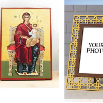 Εικόνα Ορθοδοξίας Πολυτελείας  με  σχεδιο Σταυρούς μαζι με  Βάση σε  8 χρώματα με περίγραμμα χρυσό σε ξύλο Plywood (Πλακάζ)   με  βάση Παναγία Ένθρονη με τον Ιησού, Ξύλινη Χειροποίητη Εικόνα Ελληνικού Βυζαντινού Στυλ τοίχου Κρεμασμένη σε ξύλινη πλάκα Θρησκευτικό θέμα Χειροποίητη Ελληνορθόδοξη εικόνα του Ιησού Χριστού, Κρεμαστή πλάκα βυζαντινής τέχνης, χριστιανική τέχνη Διάσταση 15x11 cm (5,9 x 4,3 ίντσες)  INTRAEK3kadro3211-610949 - Image 1