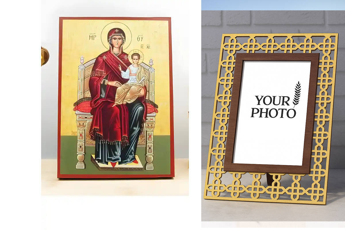 Εικόνα Ορθοδοξίας Πολυτελείας  με  σχεδιο Σταυρούς μαζι με  Βάση σε  8 χρώματα με περίγραμμα χρυσό σε ξύλο Plywood (Πλακάζ)   με  βάση Παναγία Ένθρονη με τον Ιησού, Ξύλινη Χειροποίητη Εικόνα Ελληνικού Βυζαντινού Στυλ τοίχου Κρεμασμένη σε ξύλινη πλάκα Θρησκευτικό θέμα Χειροποίητη Ελληνορθόδοξη εικόνα του Ιησού Χριστού, Κρεμαστή πλάκα βυζαντινής τέχνης, χριστιανική τέχνη Διάσταση 15x11 cm (5,9 x 4,3 ίντσες)  INTRAEK3kadro3211-610949