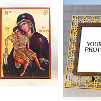 Εικόνα Ορθοδοξίας Πολυτελείας  με  σχεδιο Σταυρούς μαζι με  Βάση σε  8 χρώματα με περίγραμμα χρυσό σε ξύλο Plywood (Πλακάζ)   με  βάση Παναγία Άξιον Εστί με τον Ιησού, Ξύλινη Χειροποίητη Εικόνα Ελληνικού Βυζαντινού Στυλ Κρεμασμένη σε ξύλινη πλάκα Χειροποίητη Ελληνορθόδοξη εικόνα του Ιησού Χριστού, Κρεμαστή πλάκα βυζαντινής τέχνης, χριστιανική τέχνη Διάσταση 10x7 cm (3,9 x 2,8 ίντσες)  INTRAEK3kadro3211-10948 - Image 1