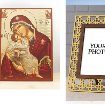 Εικόνα Ορθοδοξίας Πολυτελείας  με  σχεδιο Σταυρούς μαζι με  Βάση σε  8 χρώματα με περίγραμμα χρυσό σε ξύλο Plywood (Πλακάζ)   με  βάση Παναγία Γλυκό Φιλί «Γλυκοφιλούσα» με τον Ιησού, Ξύλινη Χειροποίητη Εικόνα με Χαρακτική Ελληνική Βυζαντινού Στυλ τοίχου Χειροποίητη Ελληνορθόδοξη εικόνα του Ιησού Χριστού, Κρεμαστή πλάκα βυζαντινής τέχνης, χριστιανική τέχνη Διάσταση 15x11 cm (5,9 x 4,3 ίντσες)  INTRAEK3kadro3211-610945 - Image 1