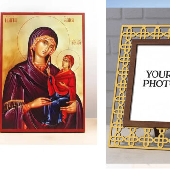 Εικόνα Ορθοδοξίας Πολυτελείας  με  σχεδιο Σταυρούς μαζι με  Βάση σε  8 χρώματα με περίγραμμα χρυσό σε ξύλο Plywood (Πλακάζ)   με  βάση Αγία Άννα «Άννα» μητέρα της Παναγίας, Ξύλινη Χειροποίητη Εικόνα Ελληνικού Premium Βυζαντινού Στυλ Κρεμασμένη σε ξύλινη πλάκα Χειροποίητη Ελληνορθόδοξη εικόνα του Ιησού Χριστού, Κρεμαστή πλάκα βυζαντινής τέχνης, χριστιανική τέχνη Διάσταση 15x11 cm (5,9 x 4,3 ίντσες)  INTRAEK3kadro3211-610944 - Image 1