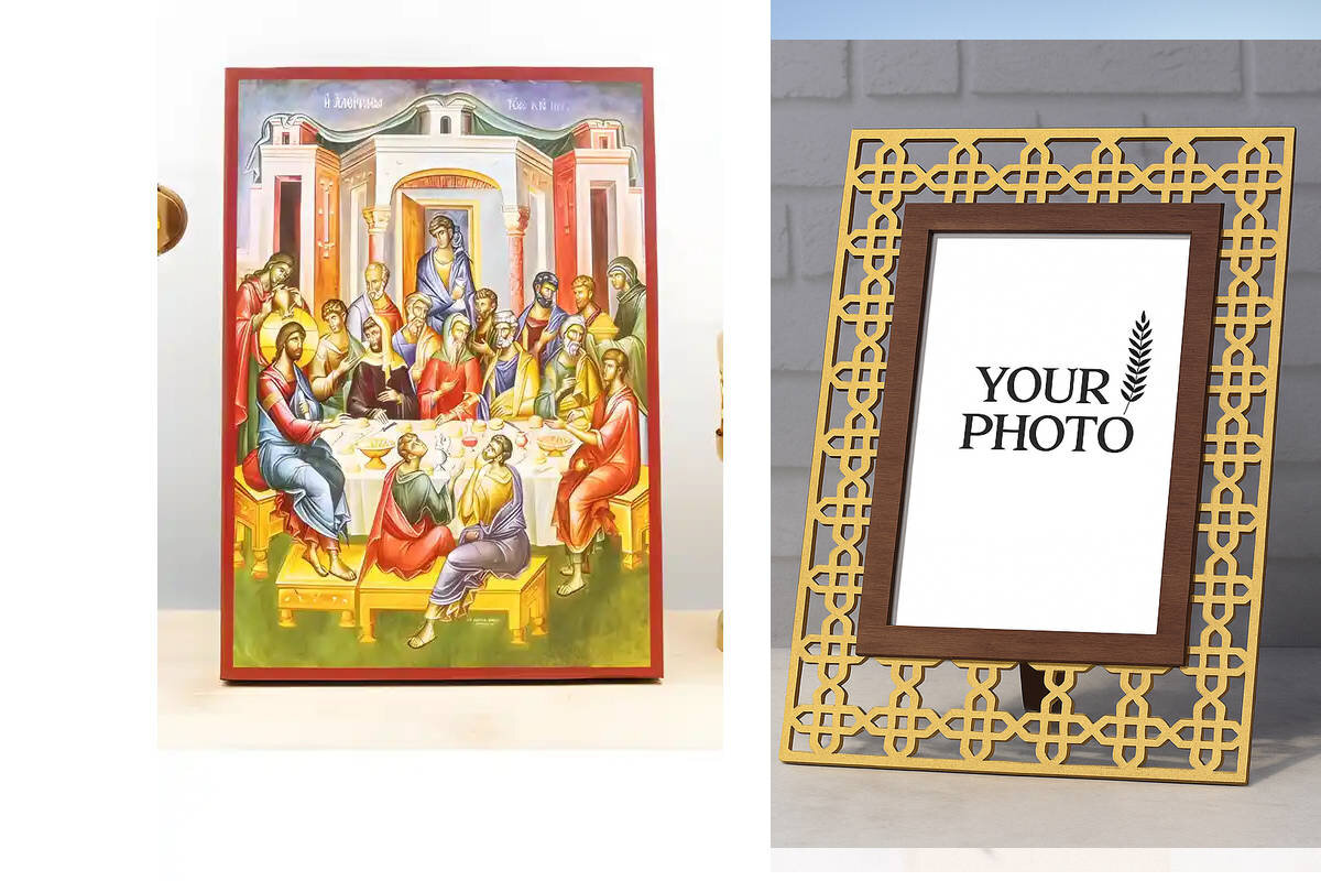 Εικόνα Ορθοδοξίας Πολυτελείας  με  σχεδιο Σταυρούς μαζι με  Βάση σε  8 χρώματα με περίγραμμα χρυσό σε ξύλο Plywood (Πλακάζ)   με  βάση Ιησούς Χριστός Χρισμένος από την Αμαρτωλή Γυναίκα, Ξύλινη Χειροποίητη Εικόνα Ελληνικού Βυζαντινού Στυλ τοίχου Κρεμασμένη σε ξύλινη πλάκα Θρησκευτικό θέμα Χειροποίητη Ελληνορθόδοξη εικόνα του Ιησού Χριστού, Κρεμαστή πλάκα βυζαντινής τέχνης, χριστιανική τέχνη Διάσταση 15x11 cm (5,9 x 4,3 ίντσες)  INTRAEK3kadro3211-610942