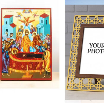 Εικόνα Ορθοδοξίας Πολυτελείας με σχεδιο Σταυρούς μαζι με Βάση σε 8 χρώματα με περίγραμμα χρυσό σε ξύλο Plywood (Πλακάζ) με βάση Η Κοίμηση της Θεοτόκου με τον Ιησού, Ξύλινη Χειροποίητη Εικόνα Ελληνικού Premium Βυζαντινού Στυλ Κρεμασμένο σε ξύλινη πλάκα Θρησκευτικό θέμα Χειροποίητη Ελληνορθόδοξη εικόνα του Ιησού Χριστού, Κρεμαστή πλάκα βυζαντινής τέχνης, χριστιανική τέχνη Διάσταση 10x7 cm (3,9 x 2,8 ίντσες) INTRAEK3kadro3211-10941 - Image 1