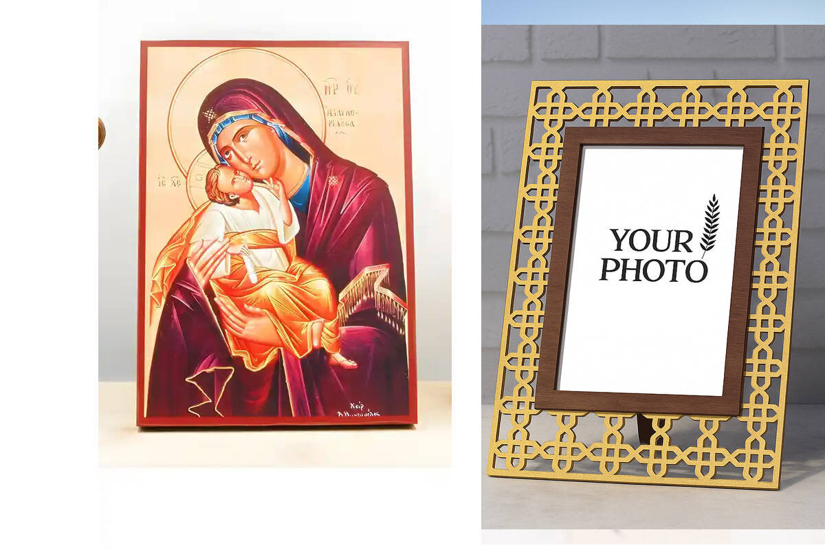 Εικόνα Ορθοδοξίας Πολυτελείας  με  σχεδιο Σταυρούς μαζι με  Βάση σε  8 χρώματα με περίγραμμα χρυσό σε ξύλο Plywood (Πλακάζ)   με  βάση Παναγία Γλυκοφιλούσα «Γλυκοφιλούσα» με τον Ιησού, Ξύλινη Χειροποίητη Εικόνα Ελληνικής Premium Βυζαντινού Στυλ Κρεμασμένη σε ξύλινη πλάκα Χειροποίητη Ελληνορθόδοξη εικόνα του Ιησού Χριστού, Κρεμαστή πλάκα βυζαντινής τέχνης, χριστιανική τέχνη Διάσταση 10x7 cm (3,9 x 2,8 ίντσες)  INTRAEK3kadro3211-10939