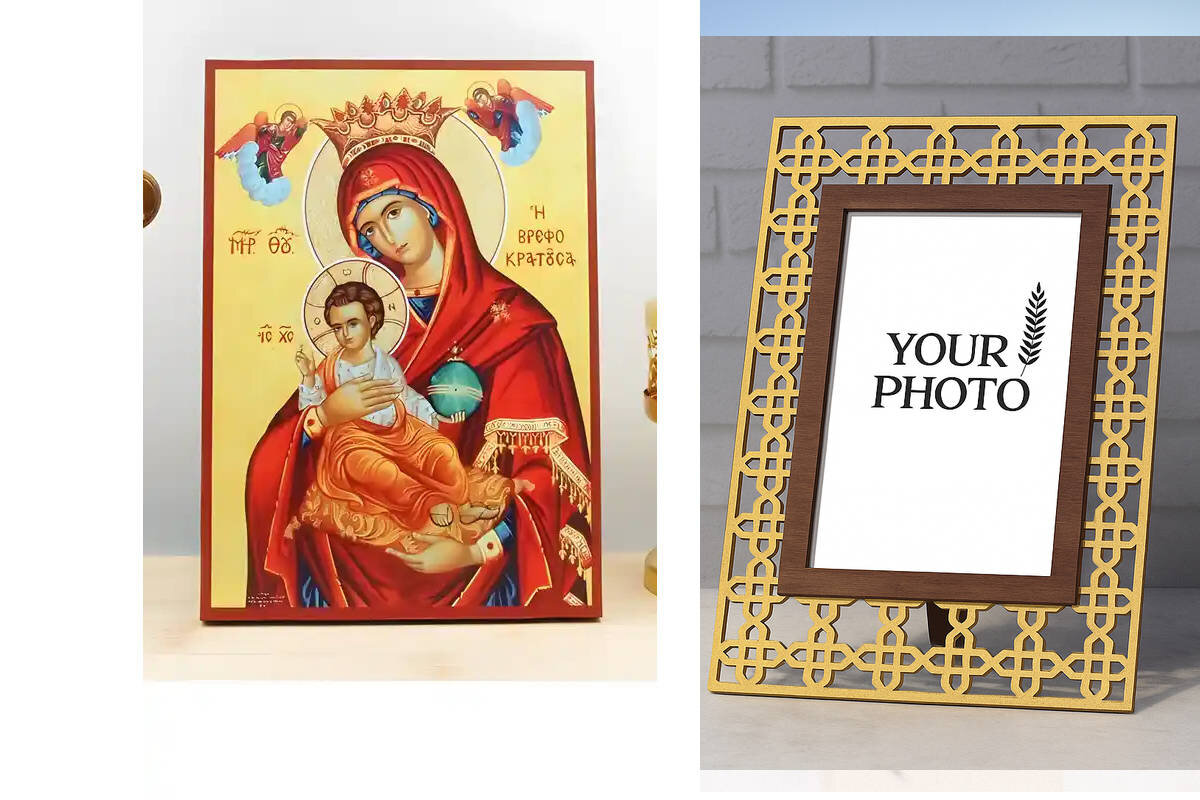 Εικόνα Ορθοδοξίας Πολυτελείας  με  σχεδιο Σταυρούς μαζι με  Βάση σε  8 χρώματα με περίγραμμα χρυσό σε ξύλο Plywood (Πλακάζ)   με  βάση Η Παναγία Βρεφοκρατούσα «Βρεφοκρατούσα» με τον Ιησού, Ξύλινη Χειροποίητη Εικόνα Ελληνικής Ακριβούς Βυζαντινής τεχνοτροπίας Κρεμασμένη σε ξύλινη πλάκα Χειροποίητη Ελληνορθόδοξη εικόνα του Ιησού Χριστού, Κρεμαστή πλάκα βυζαντινής τέχνης, χριστιανική τέχνη Διάσταση 10x7 cm (3,9 x 2,8 ίντσες)  INTRAEK3kadro3211-10938