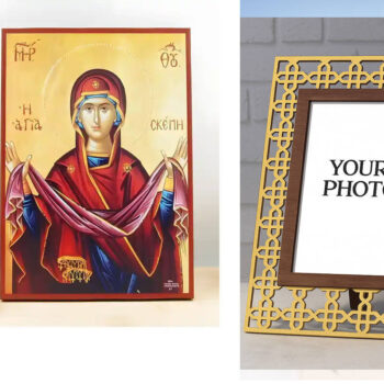 Εικόνα Ορθοδοξίας Πολυτελείας  με  σχεδιο Σταυρούς μαζι με  Βάση σε  8 χρώματα με περίγραμμα χρυσό σε ξύλο Plywood (Πλακάζ)   με  βάση Παναγία Ιερά Σκήπη, Ξύλινη Χειροποίητη Εικόνα Ελληνικού Βυζαντινού Στυλ Κρεμαστή σε ξύλινη πλάκα Θρησκευτικό Θέμα Χειροποίητη Ελληνορθόδοξη εικόνα του Ιησού Χριστού, Κρεμαστή πλάκα βυζαντινής τέχνης, χριστιανική τέχνη Διάσταση 15x11 cm (5,9 x 4,3 ίντσες)  INTRAEK3kadro3211-610934 - Image 1