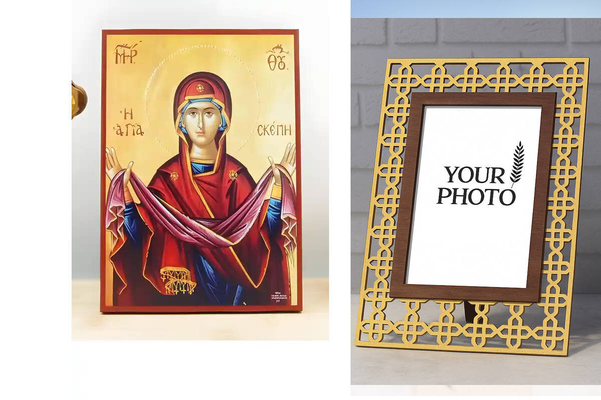 Εικόνα Ορθοδοξίας Πολυτελείας  με  σχεδιο Σταυρούς μαζι με  Βάση σε  8 χρώματα με περίγραμμα χρυσό σε ξύλο Plywood (Πλακάζ)   με  βάση Παναγία Ιερά Σκήπη, Ξύλινη Χειροποίητη Εικόνα Ελληνικού Βυζαντινού Στυλ Κρεμαστή σε ξύλινη πλάκα Θρησκευτικό Θέμα Χειροποίητη Ελληνορθόδοξη εικόνα του Ιησού Χριστού, Κρεμαστή πλάκα βυζαντινής τέχνης, χριστιανική τέχνη Διάσταση 10x7 cm (3,9 x 2,8 ίντσες)  INTRAEK3kadro3211-10934