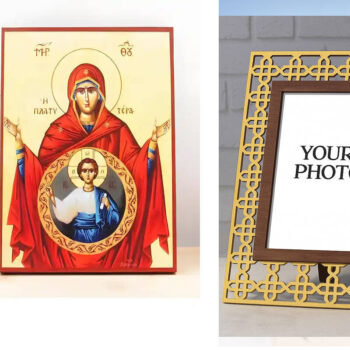 Εικόνα Ορθοδοξίας Πολυτελείας  με  σχεδιο Σταυρούς μαζι με  Βάση σε  8 χρώματα με περίγραμμα χρυσό σε ξύλο Plywood (Πλακάζ)   με  βάση Παναγία με τον Ιησού Πιο ευρύχωρο κι από τους ουρανούς «Πλατυτέρα», Ξύλινη Χειροποίητη Εικόνα Ελληνικής Βυζαντινής Στυλ Κρεμαστή σε τοίχο Χειροποίητη Ελληνορθόδοξη εικόνα του Ιησού Χριστού, Κρεμαστή πλάκα βυζαντινής τέχνης, χριστιανική τέχνη Διάσταση 15x11 cm (5,9 x 4,3 ίντσες)  INTRAEK3kadro3211-610933 - Image 1