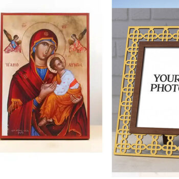 Εικόνα Ορθοδοξίας Πολυτελείας  με  σχεδιο Σταυρούς μαζι με  Βάση σε  8 χρώματα με περίγραμμα χρυσό σε ξύλο Plywood (Πλακάζ)   με  βάση Παναγία αμόλυντη «Αμόλυντος» με τον Ιησού, Ξύλινη Χειροποίητη Εικόνα Ελληνική Premium Βυζαντινού Στυλ τοίχου Κρεμασμένη σε Ξύλινη Πλάκα Θρησκευτικό Χειροποίητη Ελληνορθόδοξη εικόνα του Ιησού Χριστού, Κρεμαστή πλάκα βυζαντινής τέχνης, χριστιανική τέχνη Διάσταση 10x7 cm (3,9 x 2,8 ίντσες)  INTRAEK3kadro3211-10932 - Image 1