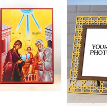 Εικόνα Ορθοδοξίας Πολυτελείας  με  σχεδιο Σταυρούς μαζι με  Βάση σε  8 χρώματα με περίγραμμα χρυσό σε ξύλο Plywood (Πλακάζ)   με  βάση Αγία Αγία Οικογένεια, Ξύλινη Χειροποίητη Εικόνα Ελληνικού Premium Βυζαντινού Στυλ Κρεμαστή σε ξύλινη πλάκα Θρησκευτικό θέμα Χειροποίητη Ελληνορθόδοξη εικόνα του Ιησού Χριστού, Κρεμαστή πλάκα βυζαντινής τέχνης, χριστιανική τέχνη Διάσταση 10x7 cm (3,9 x 2,8 ίντσες)  INTRAEK3kadro3211-10929 - Image 1