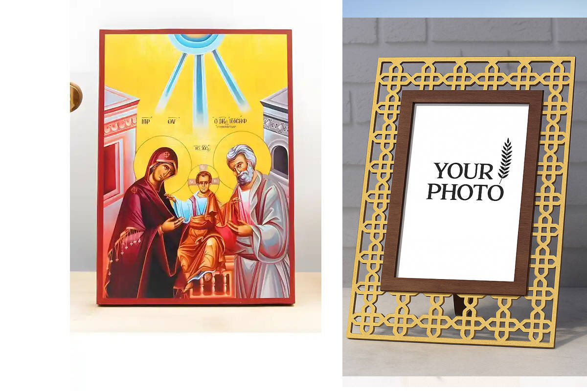 Εικόνα Ορθοδοξίας Πολυτελείας  με  σχεδιο Σταυρούς μαζι με  Βάση σε  8 χρώματα με περίγραμμα χρυσό σε ξύλο Plywood (Πλακάζ)   με  βάση Αγία Αγία Οικογένεια, Ξύλινη Χειροποίητη Εικόνα Ελληνικού Premium Βυζαντινού Στυλ Κρεμαστή σε ξύλινη πλάκα Θρησκευτικό θέμα Χειροποίητη Ελληνορθόδοξη εικόνα του Ιησού Χριστού, Κρεμαστή πλάκα βυζαντινής τέχνης, χριστιανική τέχνη Διάσταση 10x7 cm (3,9 x 2,8 ίντσες)  INTRAEK3kadro3211-10929