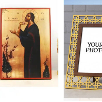 Εικόνα Ορθοδοξίας Πολυτελείας  με  σχεδιο Σταυρούς μαζι με  Βάση σε  8 χρώματα με περίγραμμα χρυσό σε ξύλο Plywood (Πλακάζ)   με  βάση Ο Ιησούς Χριστός προσεύχεται στη Γεθσημανή, Ξύλινη Χειροποίητη Εικόνα Ελληνικού Βυζαντινού Στυλ τοίχου που κρέμεται σε ξύλινη πλάκα Θρησκευτικό θέμα Χειροποίητη Ελληνορθόδοξη εικόνα του Ιησού Χριστού, Κρεμαστή πλάκα βυζαντινής τέχνης, χριστιανική τέχνη Διάσταση 15x11 cm (5,9 x 4,3 ίντσες)  INTRAEK3kadro3211-610925 - Image 1