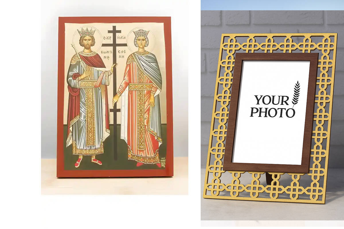 Εικόνα Ορθοδοξίας Πολυτελείας  με  σχεδιο Σταυρούς μαζι με  Βάση σε  8 χρώματα με περίγραμμα χρυσό σε ξύλο Plywood (Πλακάζ)   με  βάση Άγιος Κωνσταντίνος και Αγία Ελένη, Ξύλινη Χειροποίητη Εικόνα με Ψηφιακή Εκτύπωση Ελληνικό Premium Βυζαντινού Στυλ Κρεμαστό τοίχου Θρησκευτικό Θέμα Χειροποίητη Ελληνορθόδοξη εικόνα του Ιησού Χριστού, Κρεμαστή πλάκα βυζαντινής τέχνης, χριστιανική τέχνη Διάσταση 10x7 cm (3,9 x 2,8 ίντσες)  INTRAEK3kadro3211-10922