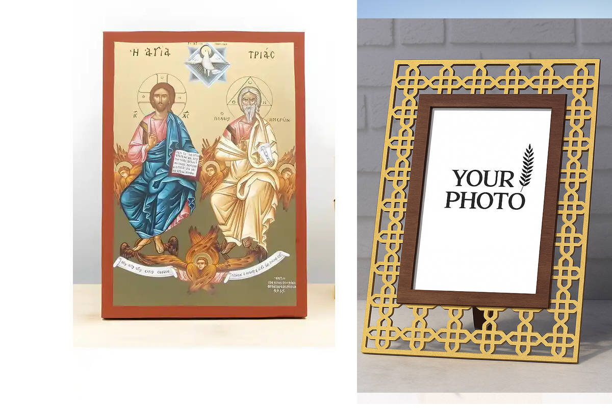 Εικόνα Ορθοδοξίας Πολυτελείας  με  σχεδιο Σταυρούς μαζι με  Βάση σε  8 χρώματα με περίγραμμα χρυσό σε ξύλο Plywood (Πλακάζ)   με  βάση Αγίας Τριάδας, Ξύλινη Χειροποίητη Εικόνα με Φύλλο Χρυσού Ελληνικού Βυζαντινού Στυλ Κρεμαστή σε ξύλινη πλάκα Θρησκευτικό θέμα Χειροποίητη Ελληνορθόδοξη εικόνα του Ιησού Χριστού, Κρεμαστή πλάκα βυζαντινής τέχνης, χριστιανική τέχνη Διάσταση 15x11 cm (5,9 x 4,3 ίντσες)  INTRAEK3kadro3211-610921