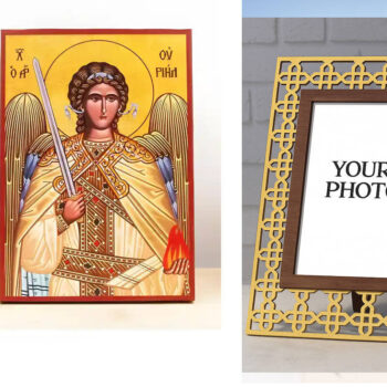 Εικόνα Ορθοδοξίας Πολυτελείας  με  σχεδιο Σταυρούς μαζι με  Βάση σε  8 χρώματα με περίγραμμα χρυσό σε ξύλο Plywood (Πλακάζ)   με  βάση Αρχάγγελος Ουριήλ, Ξύλινη Χειροποίητη Εικόνα Ελληνικού Premium Βυζαντινού Στυλ Κρεμασμένο σε ξύλινη πλάκα Θρησκευτικό θέμα Χειροποίητη Ελληνορθόδοξη εικόνα του Ιησού Χριστού, Κρεμαστή πλάκα βυζαντινής τέχνης, χριστιανική τέχνη Διάσταση 10x7 cm (3,9 x 2,8 ίντσες)  INTRAEK3kadro3211-10918 - Image 1