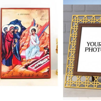 Εικόνα Ορθοδοξίας Πολυτελείας  με  σχεδιο Σταυρούς μαζι με  Βάση σε  8 χρώματα με περίγραμμα χρυσό σε ξύλο Plywood (Πλακάζ)   με  βάση Μυροφόρα, Ξύλινη Χειροποίητη Εικόνα Ελληνικού Premium Βυζαντινού Στυλ Κρεμασμένο σε ξύλινη πλάκα Ορθόδοξο Θρησκευτικό Θέμα Χειροποίητη Ελληνορθόδοξη εικόνα του Ιησού Χριστού, Κρεμαστή πλάκα βυζαντινής τέχνης, χριστιανική τέχνη Διάσταση 15x11 cm (5,9 x 4,3 ίντσες)  INTRAEK3kadro3211-610916 - Image 1