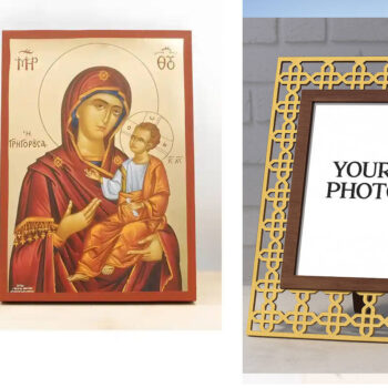 Εικόνα Ορθοδοξίας Πολυτελείας  με  σχεδιο Σταυρούς μαζι με  Βάση σε  8 χρώματα με περίγραμμα χρυσό σε ξύλο Plywood (Πλακάζ)   με  βάση Παναγία Οδηγήτρια "Γρηγορούσα" με τον Ιησού, Ξύλινη Χειροποίητη Εικόνα με Αλουμινόχαρτο Ελληνικής Βυζαντινής Στυλ επιτοίχιας Χειροποίητη Ελληνορθόδοξη εικόνα του Ιησού Χριστού, Κρεμαστή πλάκα βυζαντινής τέχνης, χριστιανική τέχνη Διάσταση 10x7 cm (3,9 x 2,8 ίντσες)  INTRAEK3kadro3211-10913 - Image 1