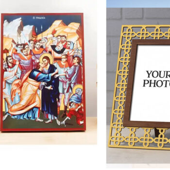 Εικόνα Ορθοδοξίας Πολυτελείας  με  σχεδιο Σταυρούς μαζι με  Βάση σε  8 χρώματα με περίγραμμα χρυσό σε ξύλο Plywood (Πλακάζ)   με  βάση Η Προδοσία του Ιησού Χριστού με τους Αποστόλους, Ξύλινη Χειροποίητη Εικόνα Ελληνικού Premium Βυζαντινού Στυλ Κρεμασμένο σε ξύλινη πλάκα Θρησκευτικό θέμα Χειροποίητη Ελληνορθόδοξη εικόνα του Ιησού Χριστού, Κρεμαστή πλάκα βυζαντινής τέχνης, χριστιανική τέχνη Διάσταση 10x7 cm (3,9 x 2,8 ίντσες)  INTRAEK3kadro3211-10911 - Image 1