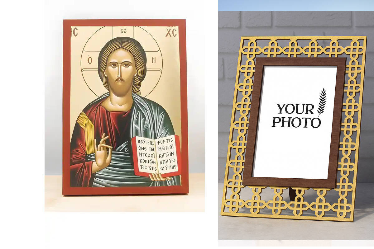 Εικόνα Ορθοδοξίας Πολυτελείας  με  σχεδιο Σταυρούς μαζι με  Βάση σε  8 χρώματα με περίγραμμα χρυσό σε ξύλο Plywood (Πλακάζ)   με  βάση Ευλογία Ιησού Χριστού, Ξύλινη Χειροποίητη Εικόνα με Φύλλο Χρυσού Ελληνικού Premium Βυζαντινού Στυλ τοίχου Κρεμασμένο σε ξύλινη πλάκα Θρησκευτικό Χειροποίητη Ελληνορθόδοξη εικόνα του Ιησού Χριστού, Κρεμαστή πλάκα βυζαντινής τέχνης, χριστιανική τέχνη Διάσταση 10x7 cm (3,9 x 2,8 ίντσες)  INTRAEK3kadro3211-10904