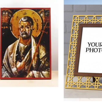 Εικόνα Ορθοδοξίας Πολυτελείας  με  σχεδιο Σταυρούς μαζι με  Βάση σε  8 χρώματα με περίγραμμα χρυσό σε ξύλο Plywood (Πλακάζ)   με  βάση Άγιος Απόστολος Πέτρος Φρέσκο, Ξύλινη Χειροποίητη Εικόνα Ελληνικού Premium Βυζαντινού Στυλ Κρεμαστή σε ξύλινη πλάκα Θρησκευτικό θέμα Χειροποίητη Ελληνορθόδοξη εικόνα του Ιησού Χριστού, Κρεμαστή πλάκα βυζαντινής τέχνης, χριστιανική τέχνη Διάσταση 15x11 cm (5,9 x 4,3 ίντσες)  INTRAEK3kadro3211-610897 - Image 1