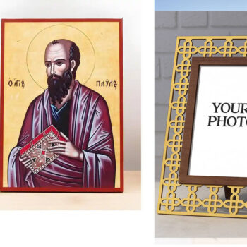 Εικόνα Ορθοδοξίας Πολυτελείας  με  σχεδιο Σταυρούς μαζι με  Βάση σε  8 χρώματα με περίγραμμα χρυσό σε ξύλο Plywood (Πλακάζ)   με  βάση Άγιος Απόστολος Παύλος, Ξύλινη Χειροποίητη Εικόνα Ελληνικής Premium Βυζαντινού Στυλ Κρεμαστή σε ξύλινη πλάκα Θρησκευτικό θέμα Χειροποίητη Ελληνορθόδοξη εικόνα του Ιησού Χριστού, Κρεμαστή πλάκα βυζαντινής τέχνης, χριστιανική τέχνη Διάσταση 15x11 cm (5,9 x 4,3 ίντσες)  INTRAEK3kadro3211-610896 - Image 1