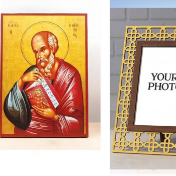 Εικόνα Ορθοδοξίας Πολυτελείας  με  σχεδιο Σταυρούς μαζι με  Βάση σε  8 χρώματα με περίγραμμα χρυσό σε ξύλο Plywood (Πλακάζ)   με  βάση Άγιος Απόστολος Ιωάννης ο Θεολόγος και Ευαγγελιστής, Ξύλινη Χειροποίητη Εικόνα Ελληνικής Κορυφαίας Βυζαντινής Στυλ Κρεμαστή σε Ξύλινη Πλάκα Θρησκευτικό Χειροποίητη Ελληνορθόδοξη εικόνα του Ιησού Χριστού, Κρεμαστή πλάκα βυζαντινής τέχνης, χριστιανική τέχνη Διάσταση 15x11 cm (5,9 x 4,3 ίντσες)  INTRAEK3kadro3211-610894 - Image 1