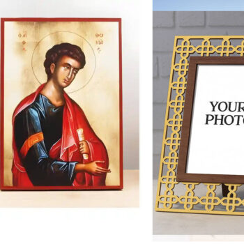 Εικόνα Ορθοδοξίας Πολυτελείας  με  σχεδιο Σταυρούς μαζι με  Βάση σε  8 χρώματα με περίγραμμα χρυσό σε ξύλο Plywood (Πλακάζ)   με  βάση Άγιος Απόστολος Θωμάς, Ξύλινη Χειροποίητη Εικόνα Ελληνικής Κορυφαίας Βυζαντινής Στυλ Κρεμαστή σε ξύλινη πλάκα Θρησκευτικό θέμα Χειροποίητη Ελληνορθόδοξη εικόνα του Ιησού Χριστού, Κρεμαστή πλάκα βυζαντινής τέχνης, χριστιανική τέχνη Διάσταση 15x11 cm (5,9 x 4,3 ίντσες)  INTRAEK3kadro3211-610893 - Image 1