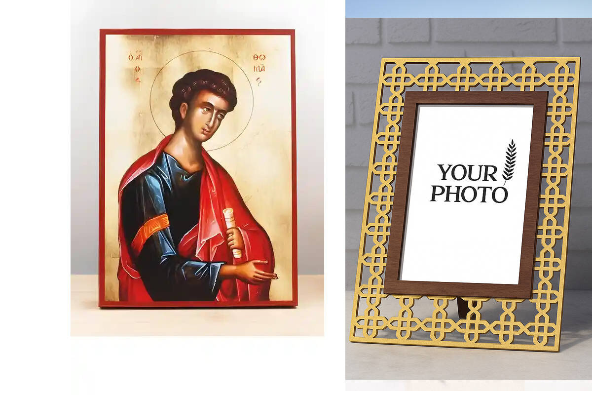 Εικόνα Ορθοδοξίας Πολυτελείας  με  σχεδιο Σταυρούς μαζι με  Βάση σε  8 χρώματα με περίγραμμα χρυσό σε ξύλο Plywood (Πλακάζ)   με  βάση Άγιος Απόστολος Θωμάς, Ξύλινη Χειροποίητη Εικόνα Ελληνικής Κορυφαίας Βυζαντινής Στυλ Κρεμαστή σε ξύλινη πλάκα Θρησκευτικό θέμα Χειροποίητη Ελληνορθόδοξη εικόνα του Ιησού Χριστού, Κρεμαστή πλάκα βυζαντινής τέχνης, χριστιανική τέχνη Διάσταση 10x7 cm (3,9 x 2,8 ίντσες)  INTRAEK3kadro3211-10893