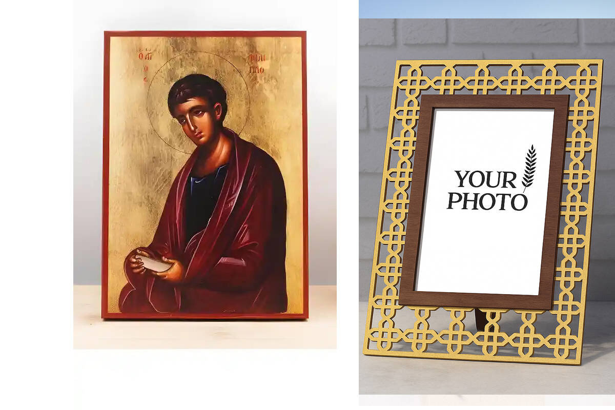 Εικόνα Ορθοδοξίας Πολυτελείας  με  σχεδιο Σταυρούς μαζι με  Βάση σε  8 χρώματα με περίγραμμα χρυσό σε ξύλο Plywood (Πλακάζ)   με  βάση Άγιος Απόστολος Φίλιππος, Ξύλινη Χειροποίητη Εικόνα Ελληνικού Premium Βυζαντινού Στυλ Κρεμαστή σε ξύλινη πλάκα Θρησκευτικό θέμα Χειροποίητη Ελληνορθόδοξη εικόνα του Ιησού Χριστού, Κρεμαστή πλάκα βυζαντινής τέχνης, χριστιανική τέχνη Διάσταση 10x7 cm (3,9 x 2,8 ίντσες)  INTRAEK3kadro3211-10891