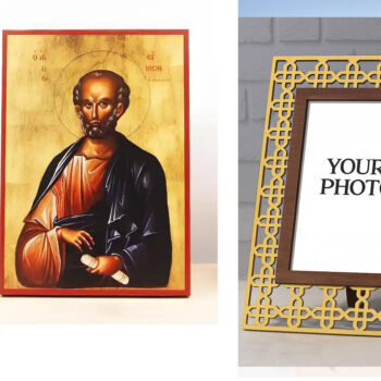 Εικόνα Ορθοδοξίας Πολυτελείας  με  σχεδιο Σταυρούς μαζι με  Βάση σε  8 χρώματα με περίγραμμα χρυσό σε ξύλο Plywood (Πλακάζ)   με  βάση Άγιος Απόστολος Σίμων ο Ζηλωτής, Ξύλινη Χειροποίητη Εικόνα Ελληνικού Βυζαντινού Στυλ Κρεμαστή σε ξύλινη πλάκα Θρησκευτικό θέμα Χειροποίητη Ελληνορθόδοξη εικόνα του Ιησού Χριστού, Κρεμαστή πλάκα βυζαντινής τέχνης, χριστιανική τέχνη Διάσταση 15x11 cm (5,9 x 4,3 ίντσες)  INTRAEK3kadro3211-610890 - Image 1