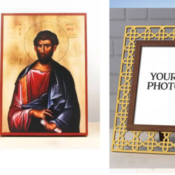 Εικόνα Ορθοδοξίας Πολυτελείας  με  σχεδιο Σταυρούς μαζι με  Βάση σε  8 χρώματα με περίγραμμα χρυσό σε ξύλο Plywood (Πλακάζ)   με  βάση Άγιος Απόστολος Ιάκωβος ο Μέγας γιος του Ζεβεδαίου, Ξύλινη Χειροποίητη Εικόνα Ελληνικής Κορυφαίας Βυζαντινής Στυλ Κρεμαστή σε ξύλινη πλάκα Θρησκευτικό θέμα Χειροποίητη Ελληνορθόδοξη εικόνα του Ιησού Χριστού, Κρεμαστή πλάκα βυζαντινής τέχνης, χριστιανική τέχνη Διάσταση 15x11 cm (5,9 x 4,3 ίντσες)  INTRAEK3kadro3211-610889 - Image 1