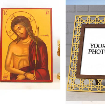 Εικόνα Ορθοδοξίας Πολυτελείας  με  σχεδιο Σταυρούς μαζι με  Βάση σε  8 χρώματα με περίγραμμα χρυσό σε ξύλο Plywood (Πλακάζ)   με  βάση Ιησούς Χριστός ο Νυμφίος, Ξύλινη Χειροποίητη Εικόνα Ελληνικού Premium Βυζαντινού Στυλ Κρεμαστή σε ξύλινη πλάκα Θρησκευτικό θέμα Χειροποίητη Ελληνορθόδοξη εικόνα του Ιησού Χριστού, Κρεμαστή πλάκα βυζαντινής τέχνης, χριστιανική τέχνη Διάσταση 15x11 cm (5,9 x 4,3 ίντσες)  INTRAEK3kadro3211-610885 - Image 1