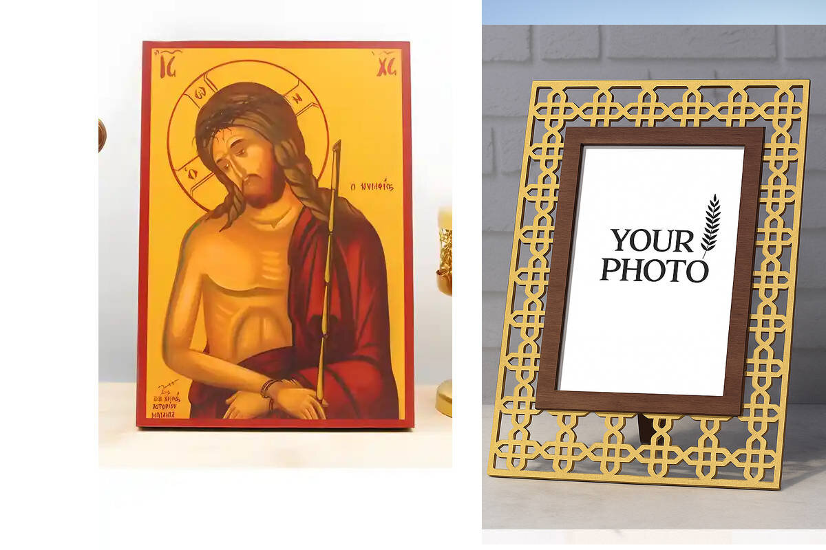 Εικόνα Ορθοδοξίας Πολυτελείας  με  σχεδιο Σταυρούς μαζι με  Βάση σε  8 χρώματα με περίγραμμα χρυσό σε ξύλο Plywood (Πλακάζ)   με  βάση Ιησούς Χριστός ο Νυμφίος, Ξύλινη Χειροποίητη Εικόνα Ελληνικού Premium Βυζαντινού Στυλ Κρεμαστή σε ξύλινη πλάκα Θρησκευτικό θέμα Χειροποίητη Ελληνορθόδοξη εικόνα του Ιησού Χριστού, Κρεμαστή πλάκα βυζαντινής τέχνης, χριστιανική τέχνη Διάσταση 15x11 cm (5,9 x 4,3 ίντσες)  INTRAEK3kadro3211-610885