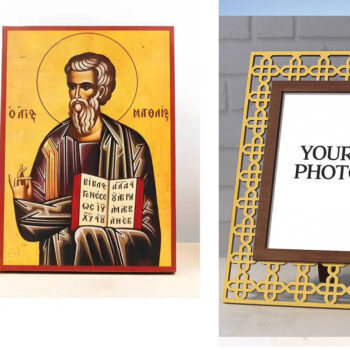 Εικόνα Ορθοδοξίας Πολυτελείας  με  σχεδιο Σταυρούς μαζι με  Βάση σε  8 χρώματα με περίγραμμα χρυσό σε ξύλο Plywood (Πλακάζ)   με  βάση Άγιος Απόστολος Ματθαίος ο Ευαγγελιστής, Ξύλινη Χειροποίητη Εικόνα Ελληνικής Κορυφαίας Βυζαντινής Στυλ Κρεμαστή σε ξύλινη πλάκα Θρησκευτικό θέμα Χειροποίητη Ελληνορθόδοξη εικόνα του Ιησού Χριστού, Κρεμαστή πλάκα βυζαντινής τέχνης, χριστιανική τέχνη Διάσταση 15x11 cm (5,9 x 4,3 ίντσες)  INTRAEK3kadro3211-610884 - Image 1