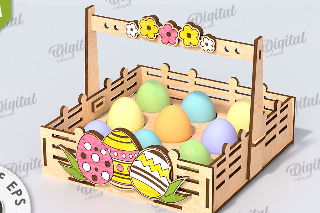 Intra απο ξύλο plywood 3mm-4mm πάχος - Πασχαλινό καλάθι με λέιζερ κοπή. Αυγοθήκη Δίασταση 15x15 cm INTRAFABR-116608873