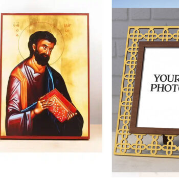 Εικόνα Ορθοδοξίας Πολυτελείας  με  σχεδιο Σταυρούς μαζι με  Βάση σε  8 χρώματα με περίγραμμα χρυσό σε ξύλο Plywood (Πλακάζ)   με  βάση Άγιος Απόστολος Μάρκος ο Ευαγγελιστής, Ξύλινη Χειροποίητη Εικόνα Ελληνικής Premium Βυζαντινού Στυλ Κρεμαστή σε ξύλινη πλάκα Θρησκευτικό θέμα Χειροποίητη Ελληνορθόδοξη εικόνα του Ιησού Χριστού, Κρεμαστή πλάκα βυζαντινής τέχνης, χριστιανική τέχνη Διάσταση 15x11 cm (5,9 x 4,3 ίντσες)  INTRAEK3kadro3211-610874 - Image 1