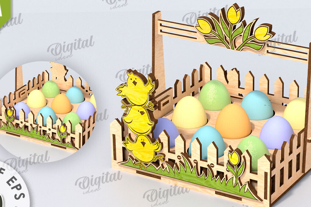 Intra απο ξύλο plywood 3mm-4mm πάχος - Πασχαλινό καλάθι με λέιζερ κοπή. Αυγοθήκη Δίασταση 15x15 cm INTRAFABR-116608345