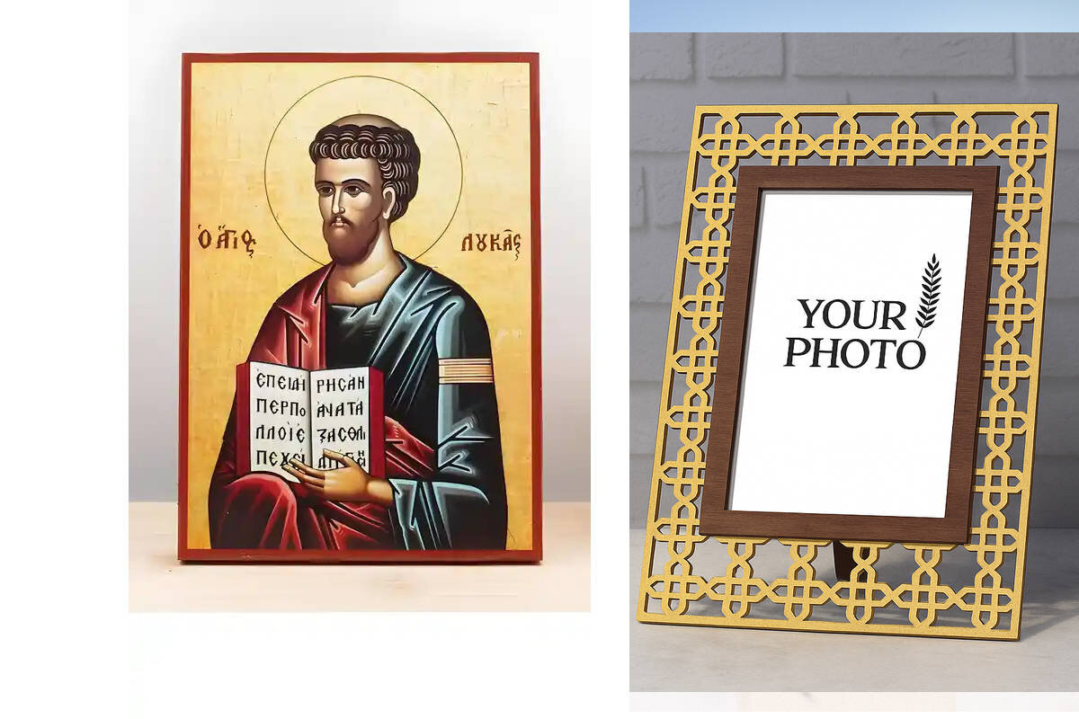 Εικόνα Ορθοδοξίας Πολυτελείας  με  σχεδιο Σταυρούς μαζι με  Βάση σε  8 χρώματα με περίγραμμα χρυσό σε ξύλο Plywood (Πλακάζ)   με  βάση Άγιος Απόστολος Λουκάς, Ξύλινη Χειροποίητη Εικόνα Ελληνικού Premium Βυζαντινού Στυλ Κρεμαστή σε ξύλινη πλάκα Θρησκευτικό θέμα Χειροποίητη Ελληνορθόδοξη εικόνα του Ιησού Χριστού, Κρεμαστή πλάκα βυζαντινής τέχνης, χριστιανική τέχνη Διάσταση 15x11 cm (5,9 x 4,3 ίντσες)  INTRAEK3kadro3211-610873