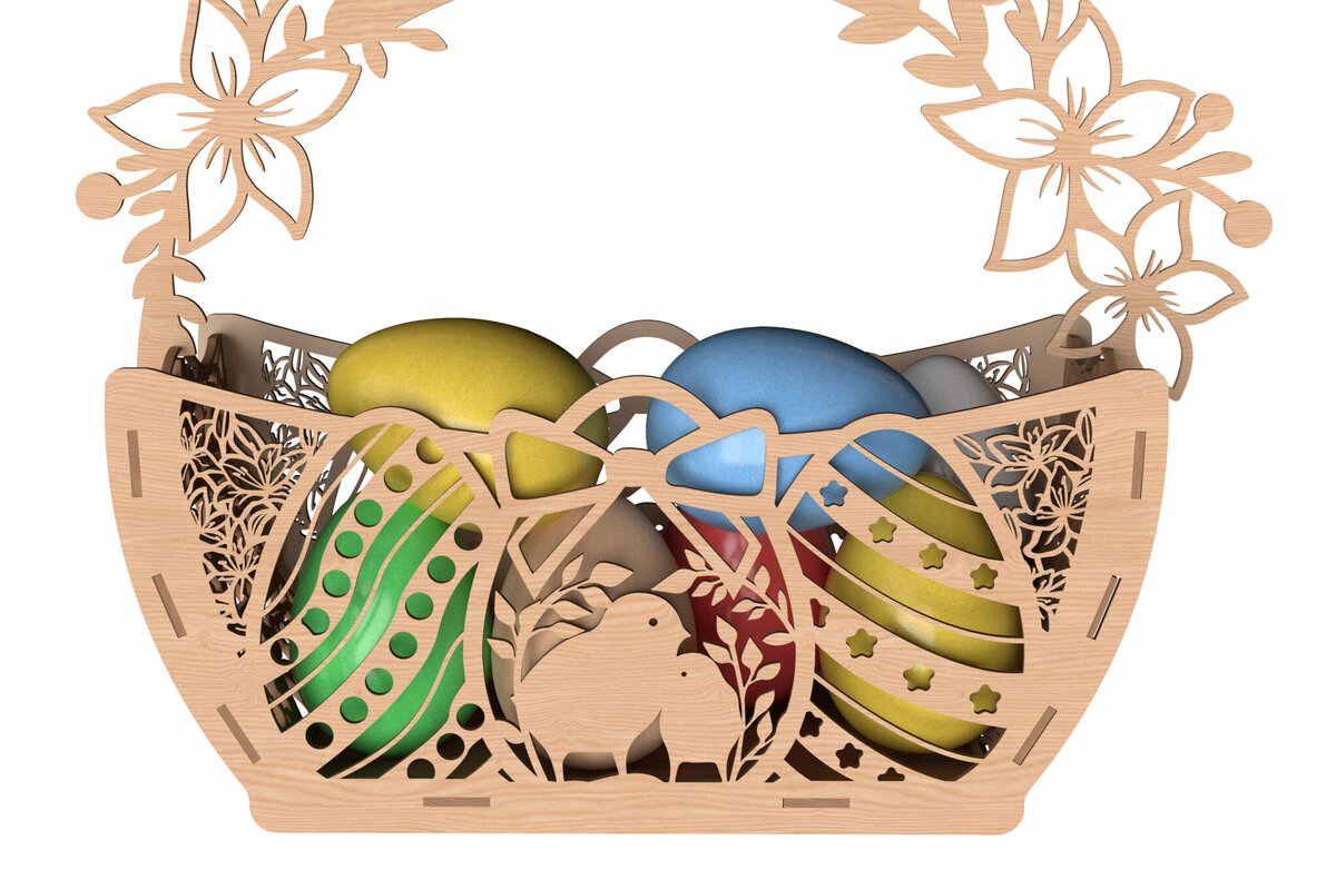 Intra απο ξύλο plywood 3mm-4mm πάχος - Πασχαλινό καλάθι με αυγά με λέιζερ  Δίασταση 6x6 cm INTRAFABR-116005847