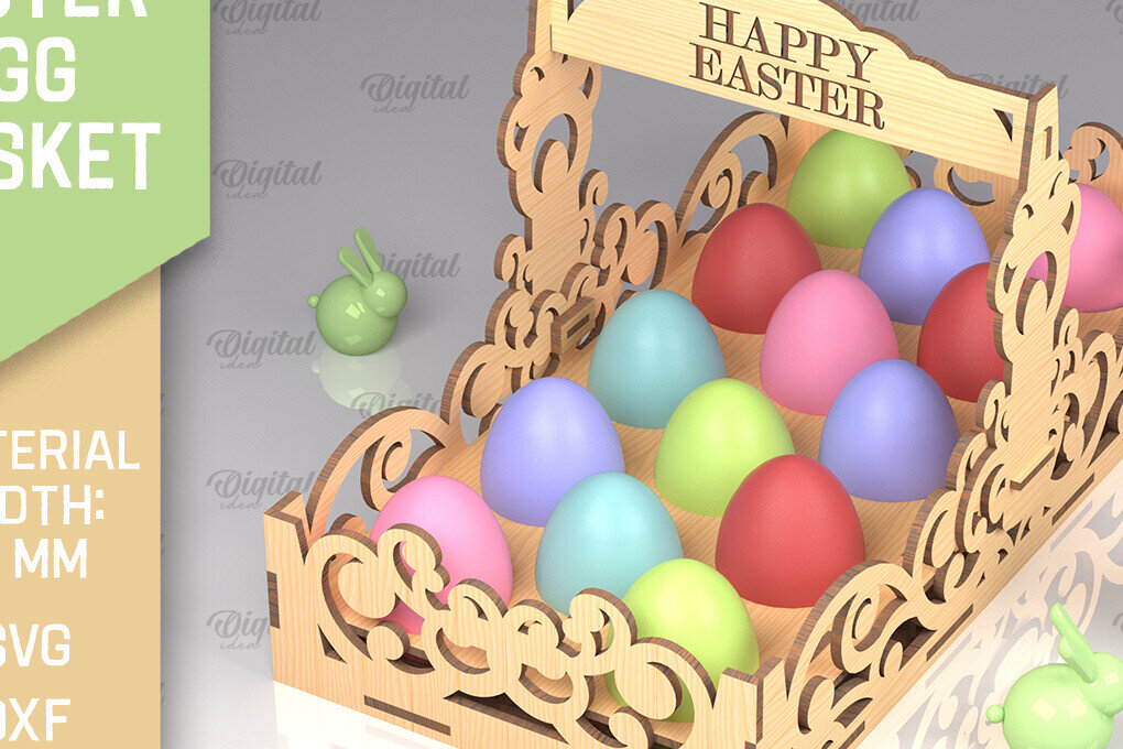 Intra απο ξύλο plywood 3mm-4mm πάχος - Λέιζερ Πασχαλινό Καλάθι Αυγών. Αυγοθήκη  Δίασταση 15x15 cm INTRAFABR-90265272