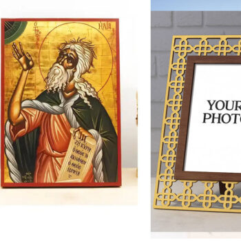 Εικόνα Ορθοδοξίας Πολυτελείας  με  σχεδιο Σταυρούς μαζι με  Βάση σε  8 χρώματα με περίγραμμα χρυσό σε ξύλο Plywood (Πλακάζ)   με  βάση Άγιος Προφήτης Ηλίας ή Ηλίας, Ξύλινη Χειροποίητη Εικόνα Ελληνικού Premium Βυζαντινού Στυλ Κρεμασμένο σε ξύλινη πλάκα Θρησκευτικό θέμα Χειροποίητη Ελληνορθόδοξη εικόνα του Ιησού Χριστού, Κρεμαστή πλάκα βυζαντινής τέχνης, χριστιανική τέχνη Διάσταση 15x11 cm (5,9 x 4,3 ίντσες)  INTRAEK3kadro3211-610869 - Image 1