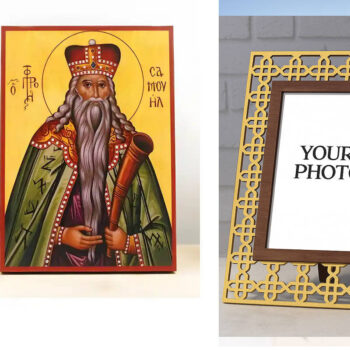 Εικόνα Ορθοδοξίας Πολυτελείας  με  σχεδιο Σταυρούς μαζι με  Βάση σε  8 χρώματα με περίγραμμα χρυσό σε ξύλο Plywood (Πλακάζ)   με  βάση Άγιος Προφήτης Σαμουήλ, Ξύλινη Χειροποίητη Εικόνα Ελληνικού Premium Βυζαντινού Στυλ Κρεμαστή σε ξύλινη πλάκα Θρησκευτικό θέμα Χειροποίητη Ελληνορθόδοξη εικόνα του Ιησού Χριστού, Κρεμαστή πλάκα βυζαντινής τέχνης, χριστιανική τέχνη Διάσταση 10x7 cm (3,9 x 2,8 ίντσες)  INTRAEK3kadro3211-10868 - Image 1